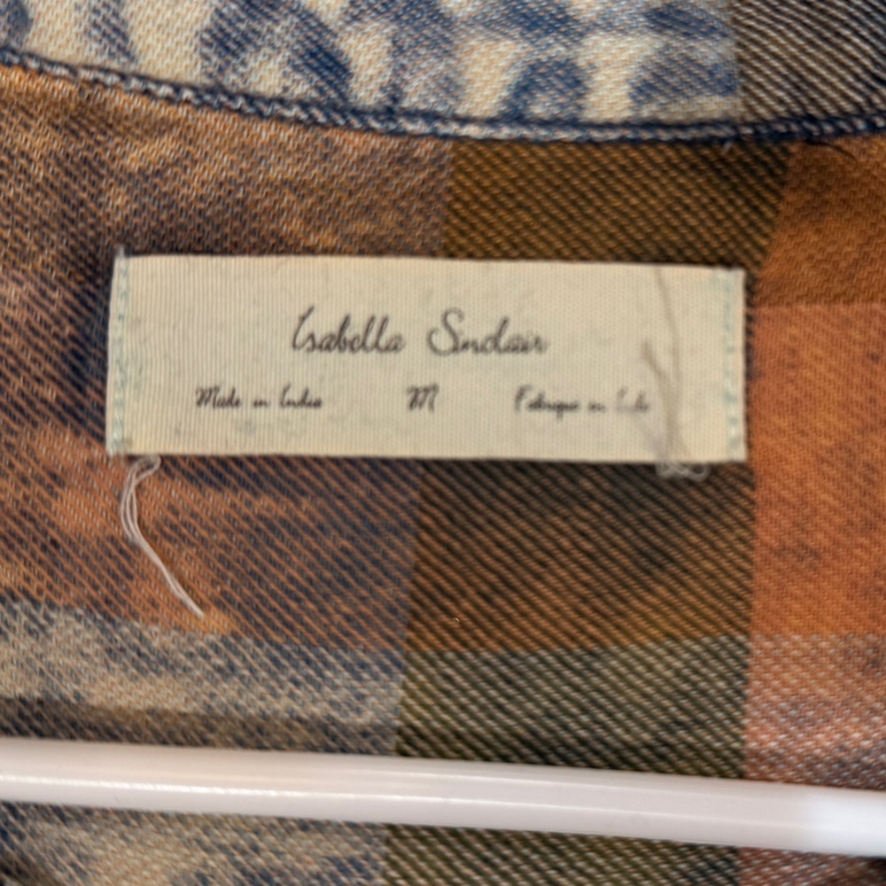 Women’s ANTHROPOLOGIE Isabella Sinclair plaid ruffled tunic acid wash top-Size M - Picture 7 of 8